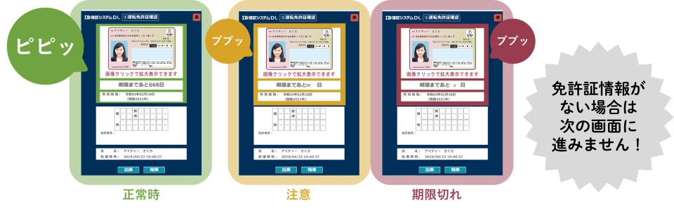 VD-3のマイナ免許証チェック時の画面イメージ