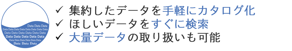 データカタログサービスでは集約した大量のデータをカタログ化することができます。
