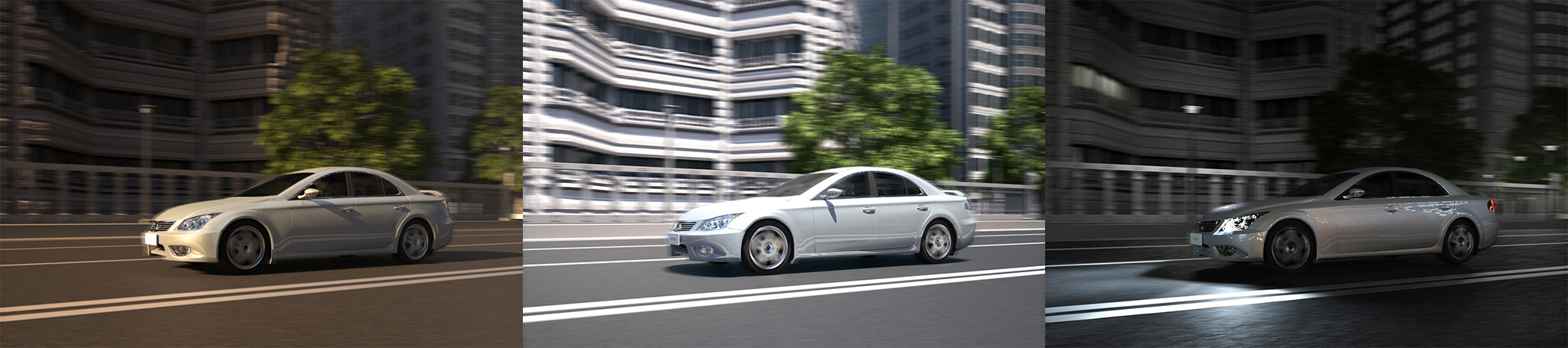 街中を走る自動車の時間帯別画像