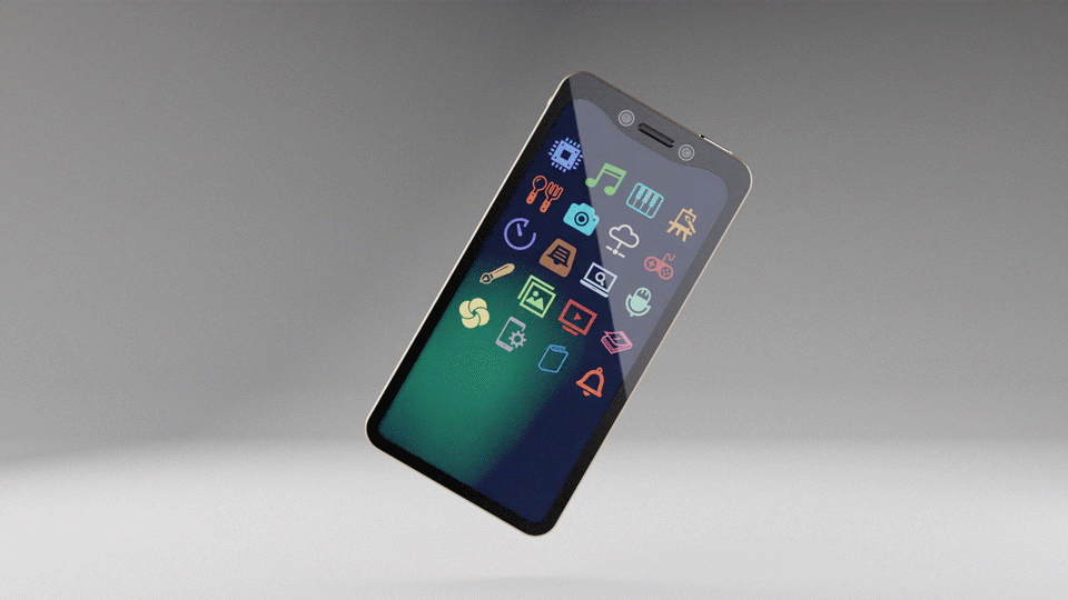 360度回転するスマートフォンの画像
