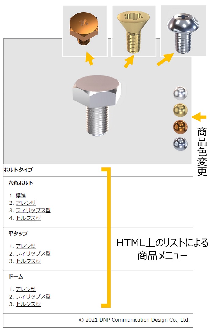 製品バリエーションのデモサイトのスクリーンショット