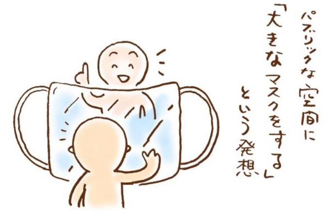 パーティションを空間のマスクに見立てたイメージイラスト